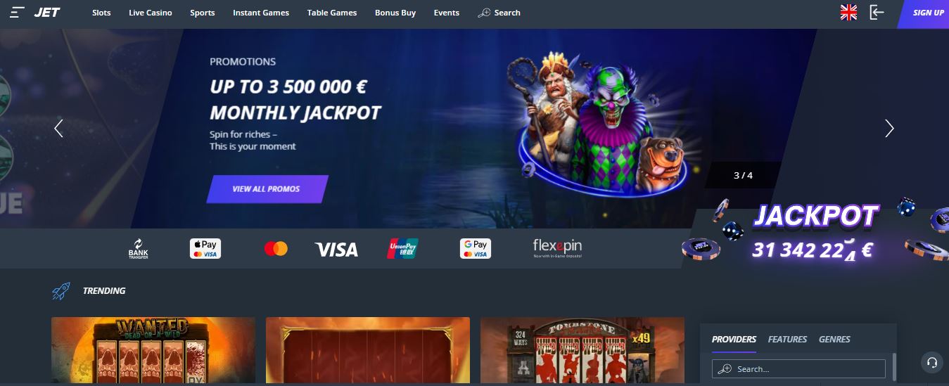 Visit the Jet Casino mainpage and explore all available games